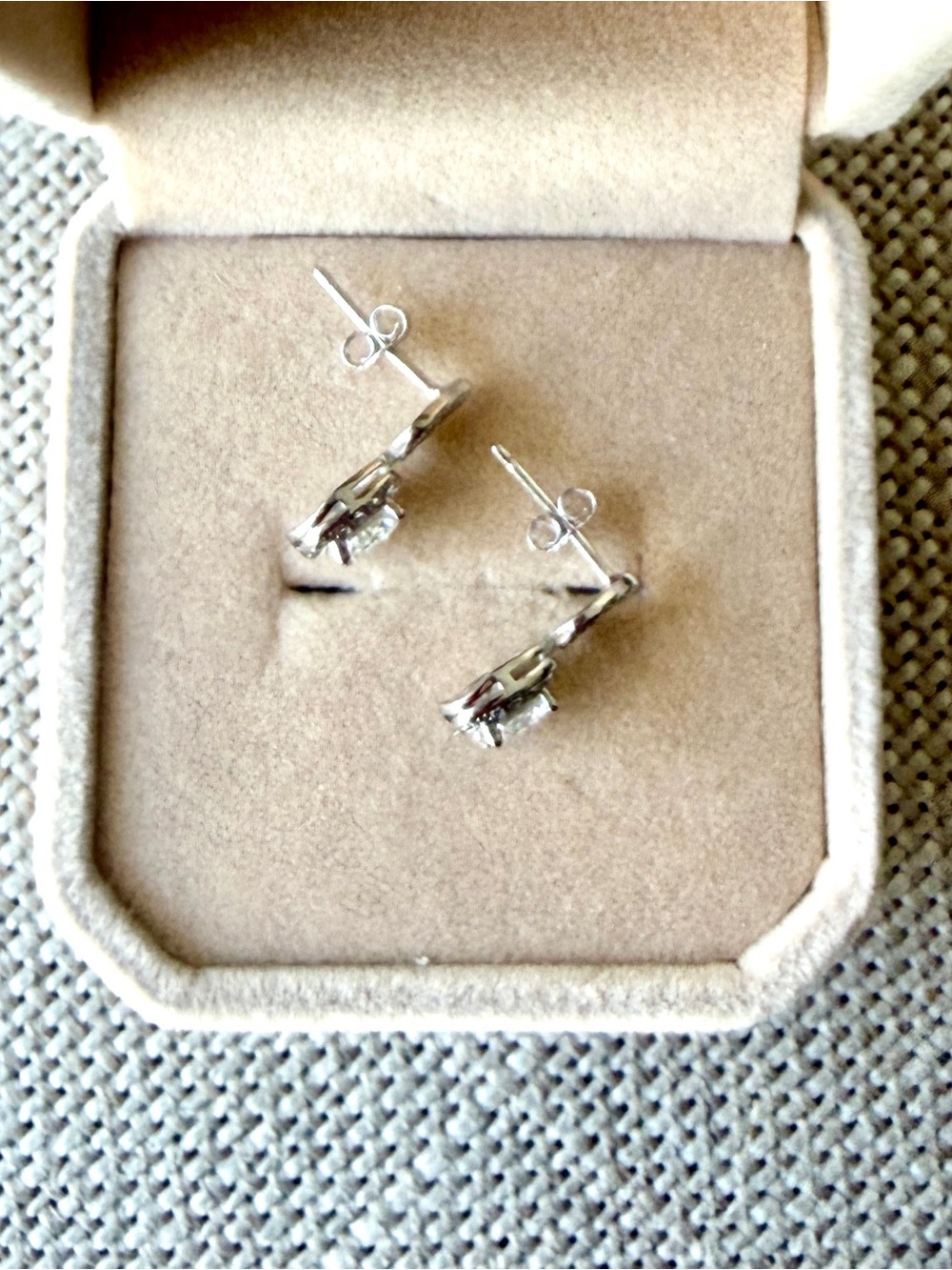 Round Cut Moissanite Earrings with Halo and Teardrop Sterling Silver Setting - Picture 3 of 3